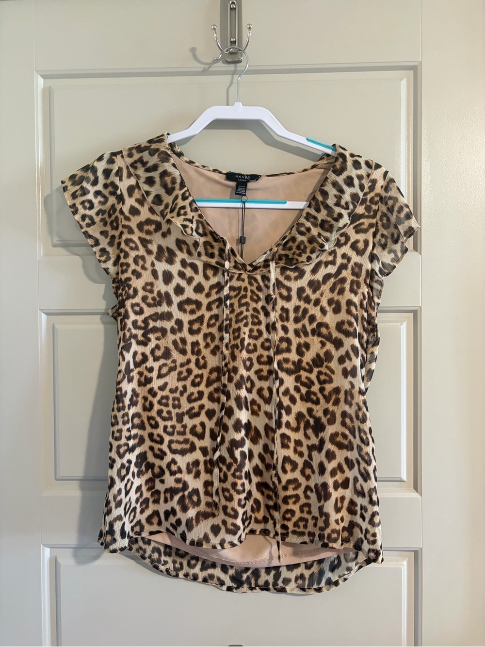 Leopard Print Cap Sleeve Blouse